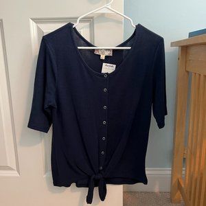 Pink Rose Navy Blue Shirt SIZE LARGE